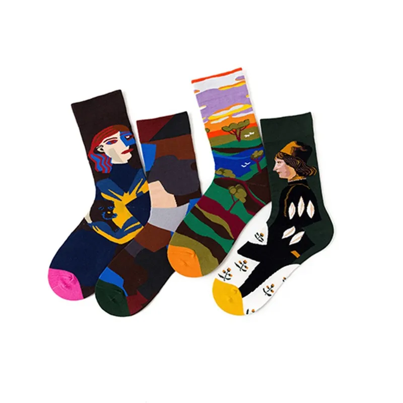 Výtvarné Umenie Dizajn Kawaii Párov Ponožky Ženy Abstraktné Znázornenie Olejomaľba Šťastný Ponožky Štyri Ročné Obdobia Ponožky Rovno Ponožky 5