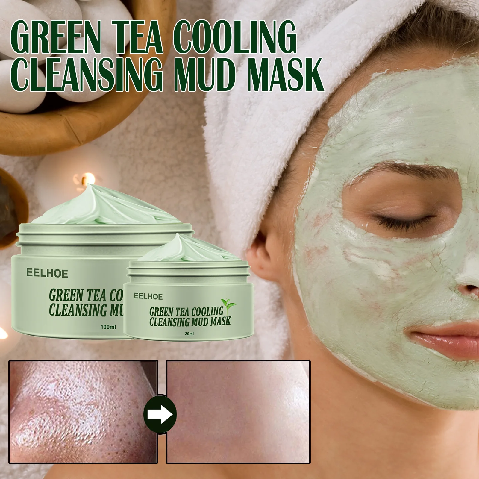 Zelený Čaj ľadový Čistiaci Maska, Hĺbkové Čistenie Spevnenie Póry, Hydratuje Hydratačné Bahenné Masky Odstráňte Anti-akné Olej Ice Blackhead Nové 4