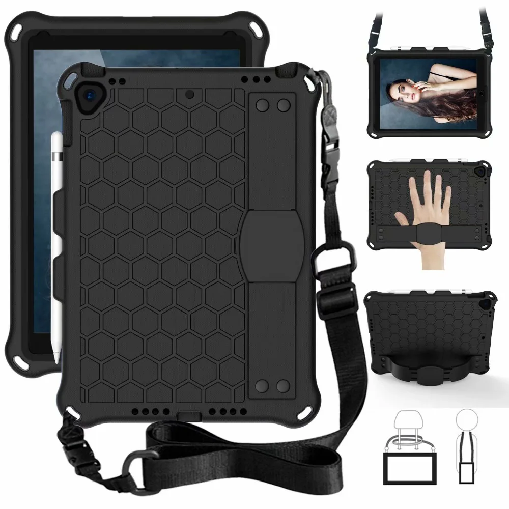Ipad 10.2 2020 2019 Shockproof Strane Ramenný Popruh Deti Bezpečné Eva puzdro pre iPad 7. 8. generácie 2020 Stojan Silikónové Krytie 1