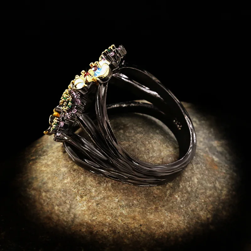 CHARLINLIOL Starožitné Temperament Elegantná Kvetina Prstene pre Ženy Ušľachtilý 925 Silver Smalt Zirkón Unikátne Čierne Zlato Prst Prsteň 1