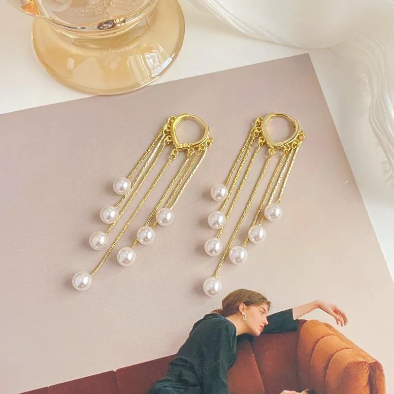 Vyhlásenie Pearl Strapec Dlhé Náušnice Ženy 2021 Nové Trendy Šperkov Elegantné Kórejský Earings Bijoux Veľkoobchod 0