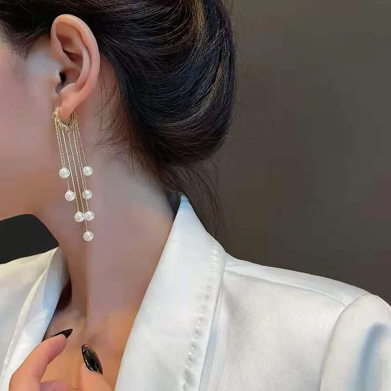Vyhlásenie Pearl Strapec Dlhé Náušnice Ženy 2021 Nové Trendy Šperkov Elegantné Kórejský Earings Bijoux Veľkoobchod 1