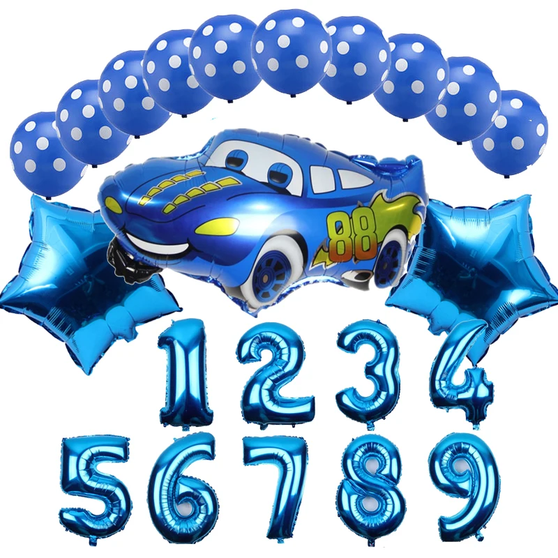 14pcs/veľa kreslených auto fóliové balóniky Vlna bod latex a číslo balón nastaviť detí, narodeniny, party, narodeniny dekorácie 0