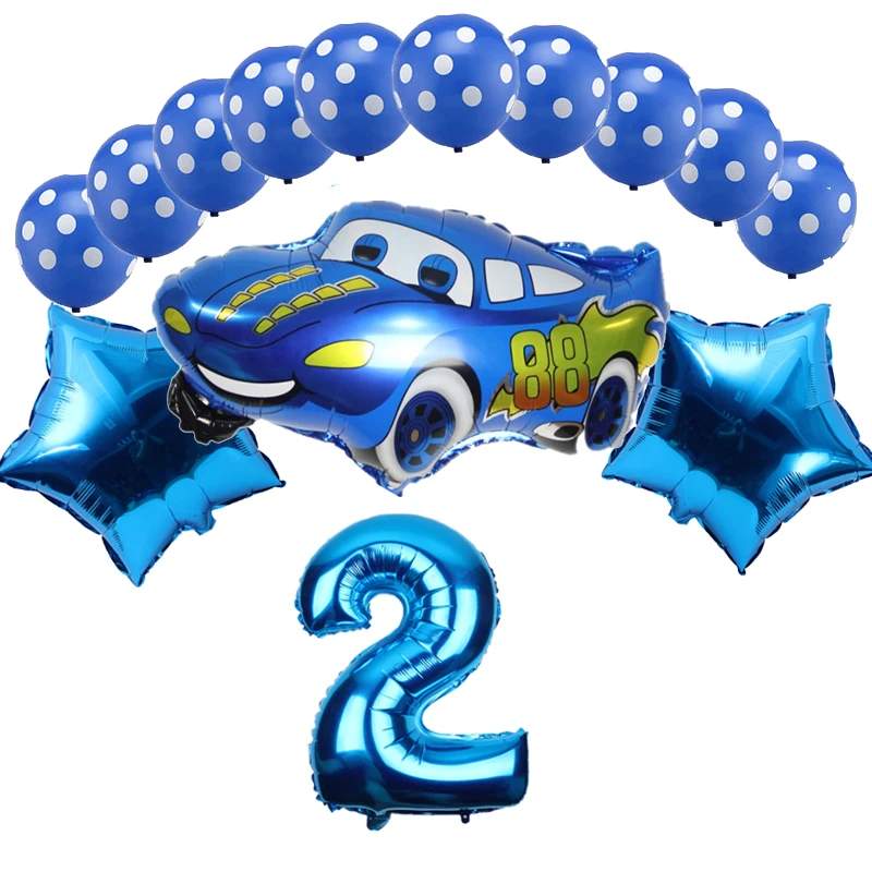 14pcs/veľa kreslených auto fóliové balóniky Vlna bod latex a číslo balón nastaviť detí, narodeniny, party, narodeniny dekorácie 1
