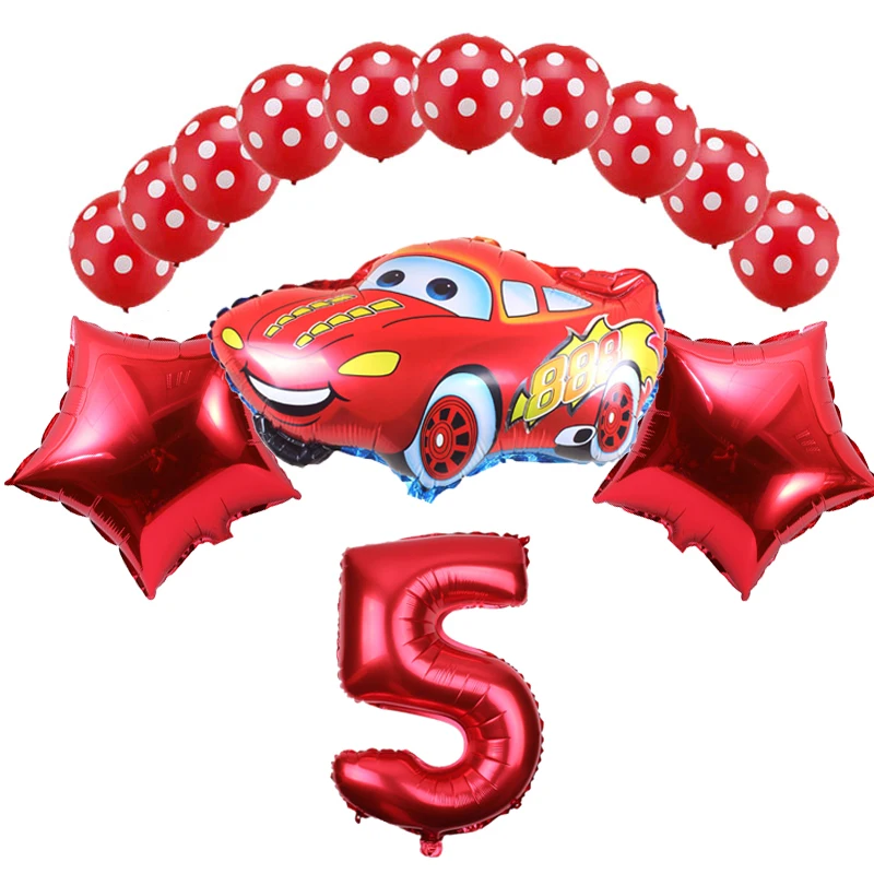 14pcs/veľa kreslených auto fóliové balóniky Vlna bod latex a číslo balón nastaviť detí, narodeniny, party, narodeniny dekorácie 3