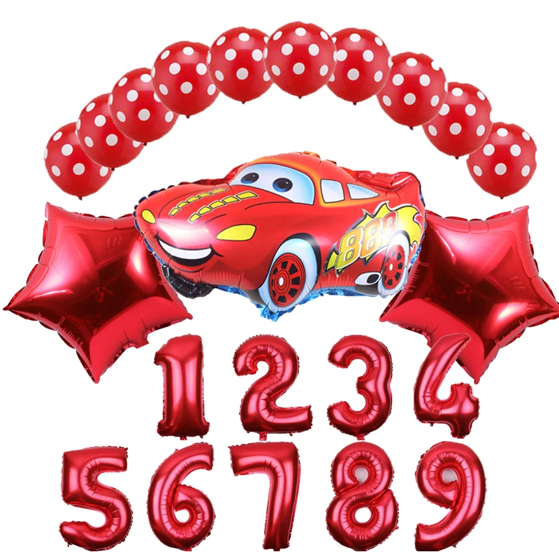 14pcs/veľa kreslených auto fóliové balóniky Vlna bod latex a číslo balón nastaviť detí, narodeniny, party, narodeniny dekorácie 4