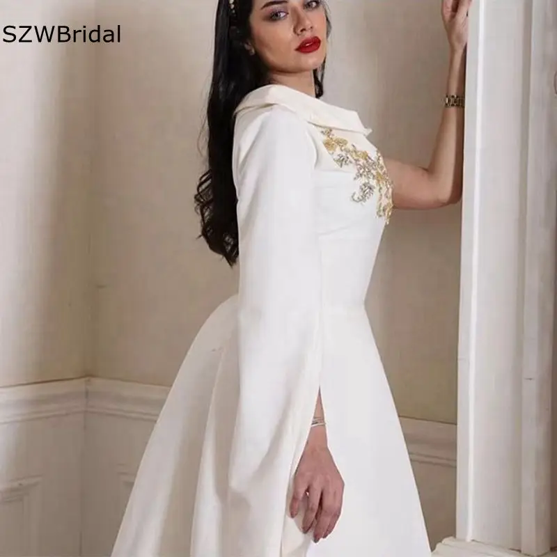 Nový Príchod Biela Spandex Satin Dubaj Večerné šaty 2021 Abiye Kaftane Večerné šaty Vestidos de fiesta celebrity šaty 2