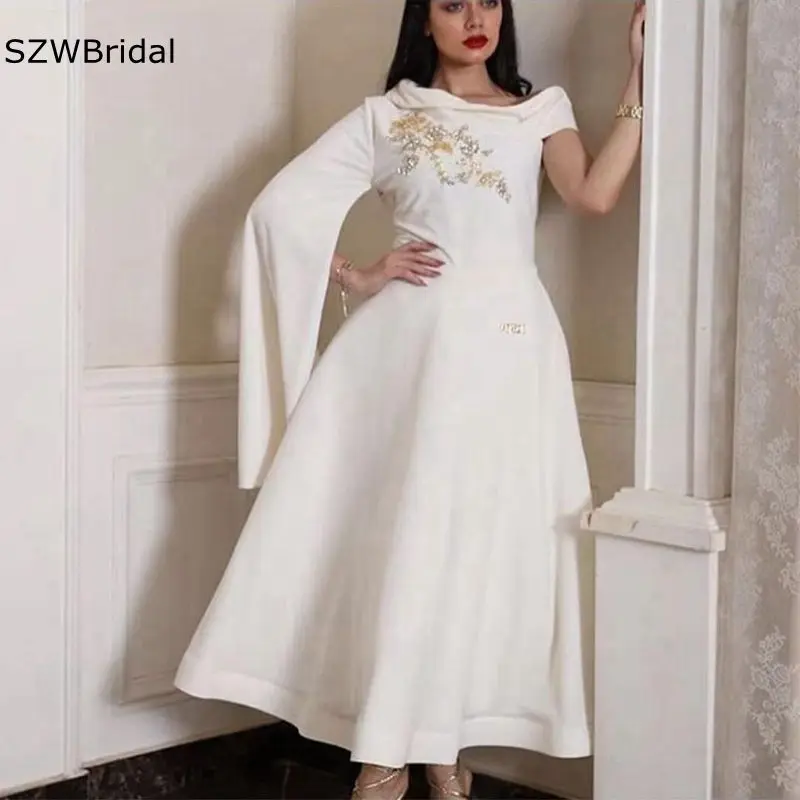Nový Príchod Biela Spandex Satin Dubaj Večerné šaty 2021 Abiye Kaftane Večerné šaty Vestidos de fiesta celebrity šaty 3