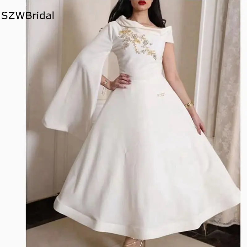 Nový Príchod Biela Spandex Satin Dubaj Večerné šaty 2021 Abiye Kaftane Večerné šaty Vestidos de fiesta celebrity šaty 4