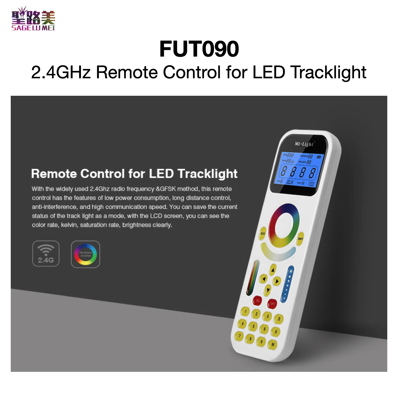 FUT090 2.4 GHz Diaľkové Ovládanie pre LED Tracklight LCD Obrazovka Farebná Škála Zmeniť Funkciu pre Ukladanie Upraviť Zoskupenie MiBOXER MiLight 2