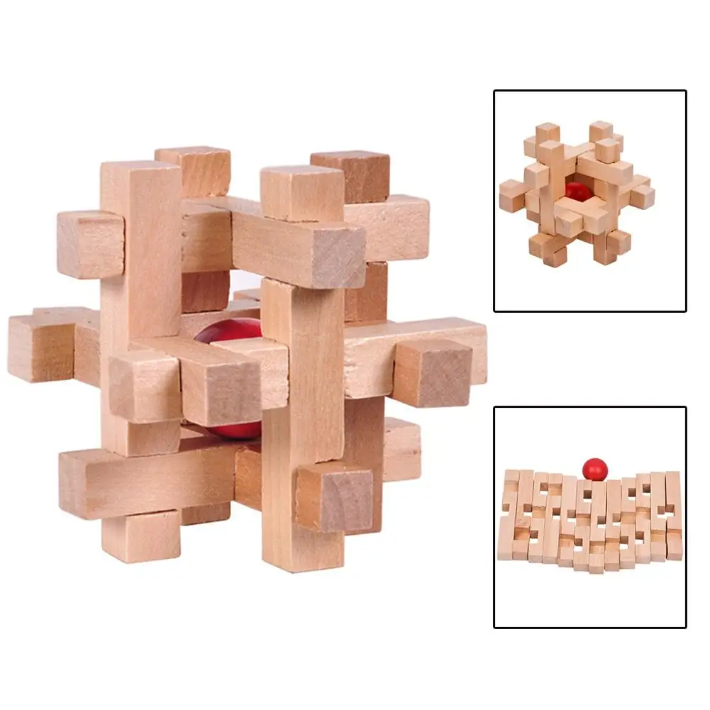 Drevené Kong Ming Luban Zablokovať Loptu v Klietke Puzzle Vzdelávacie Hračky Mozgu Teaser 1