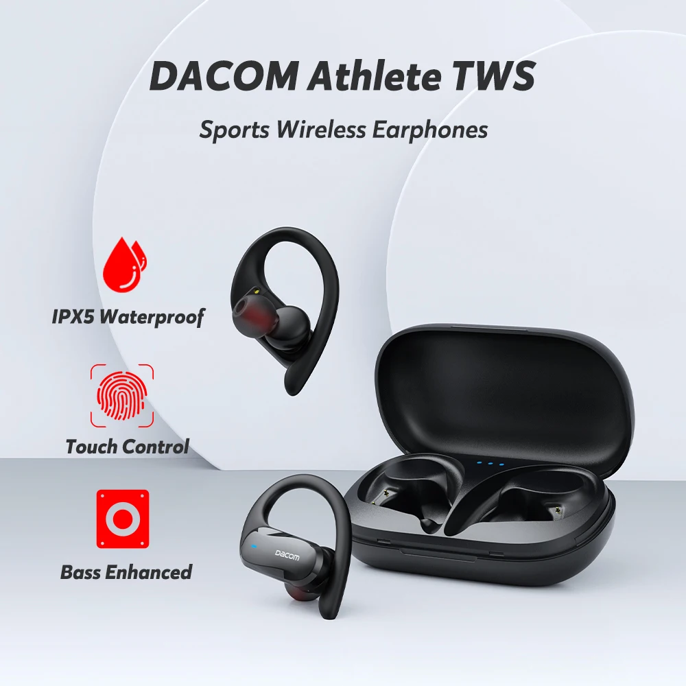 DACOM ŠPORTOVEC TWS Bluetooth Slúchadlá Basy Pravda, Bezdrôtová Stereo Slúchadlá Športové Slúchadlá Ucho pre Android iOS Nepremokavé 1
