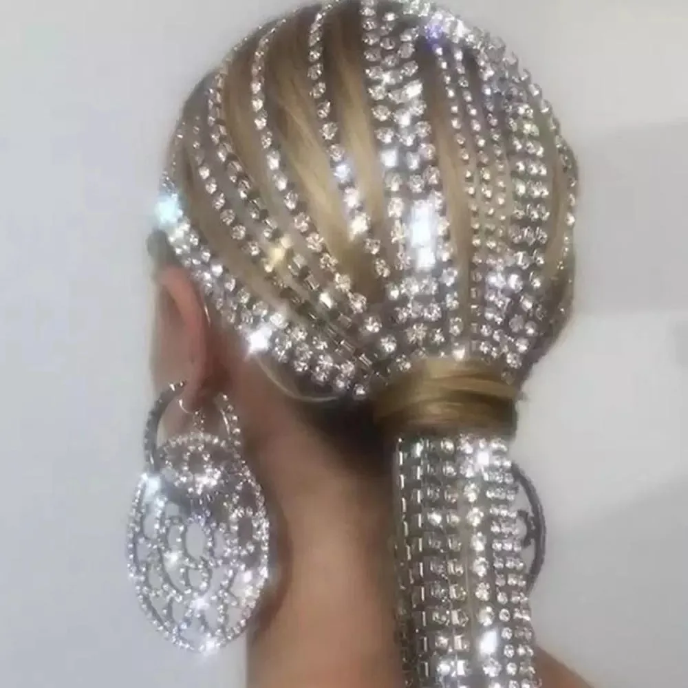 Drahokamu Farebné Dlhý Strapec Vlasy Hoop hlavový most Doplnky do Vlasov pre Ženy Lesklé Crystal Head Reťazca Šperky, Svadobné Hairbands 3