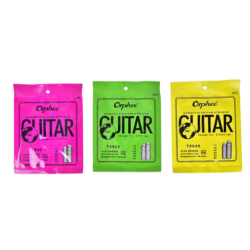 1Set Akustická Gitara String Šesťhranné jadro+8% niklu PLNÁ,Bronz Jasný tón& Extra svetla Extra Light Medium 4