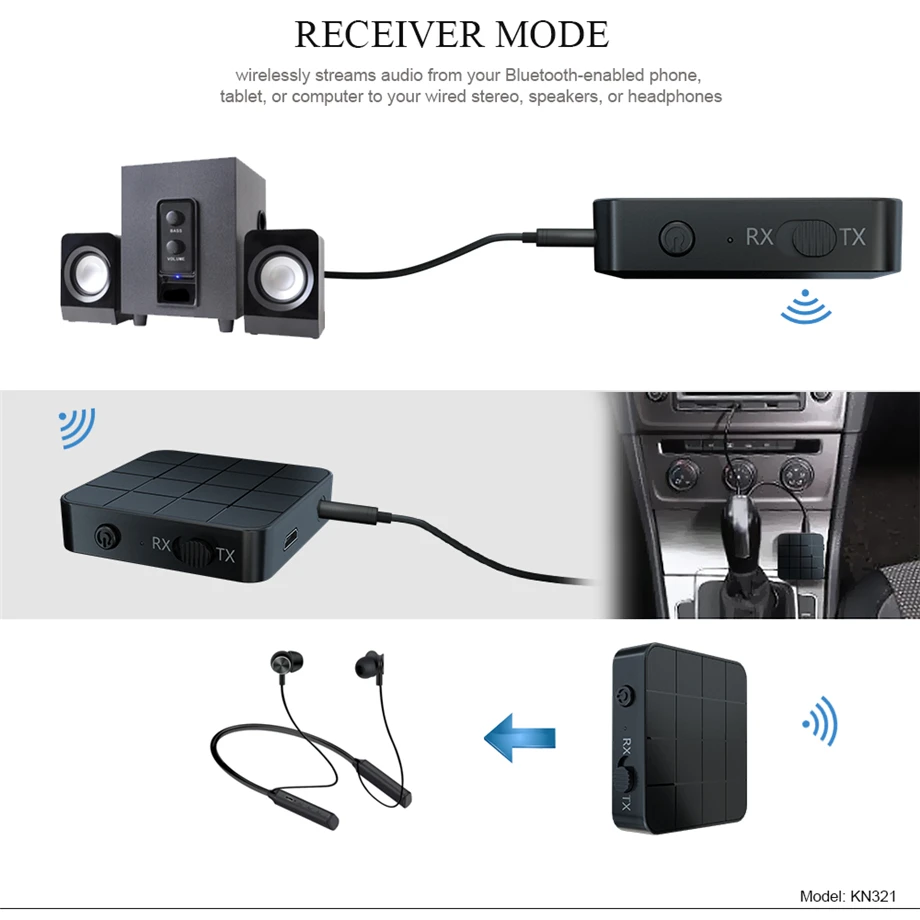 PzzPss Bluetooth 5.0 Audio Prijímač, Vysielač KN321 AUX RCA, 3.5 MM 3.5 Jack USB Hudbu Stereo Bezdrôtové Adaptéry Dongle 3