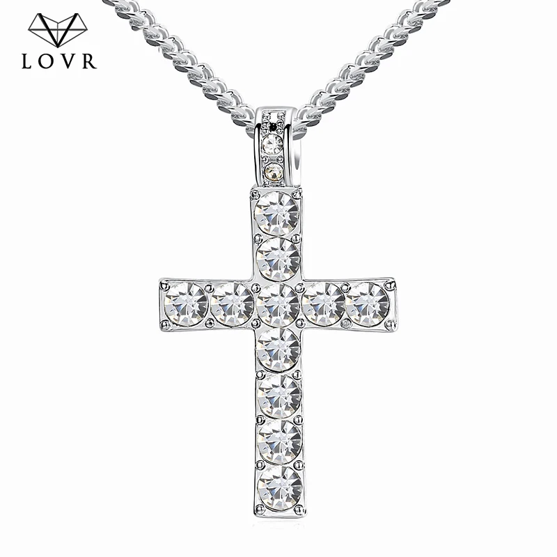 LOVR náhrdelníky pre ženy Módny Prívesok kríž krištáľové šperky Dievča zirkón zlato Strieborná Farba Dlhé kúzlo náhrdelník šperky Darček 0