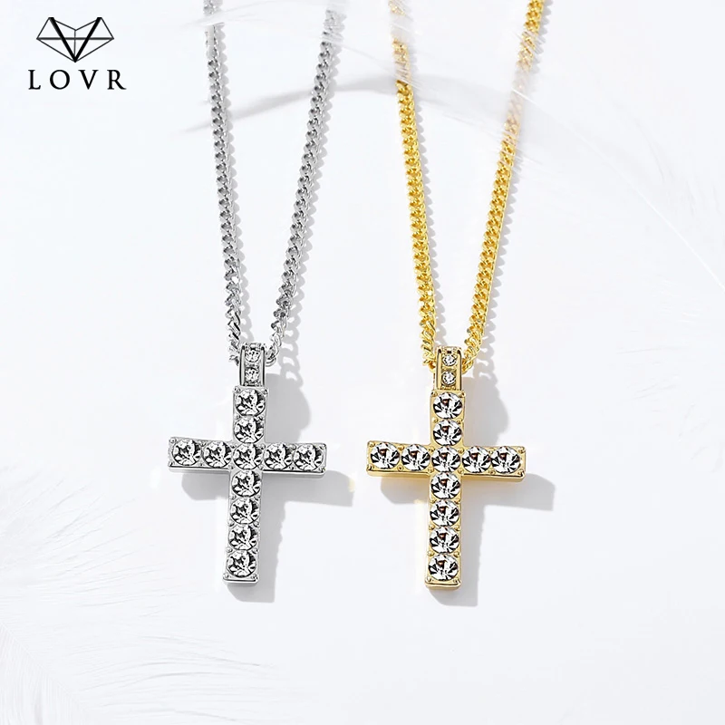 LOVR náhrdelníky pre ženy Módny Prívesok kríž krištáľové šperky Dievča zirkón zlato Strieborná Farba Dlhé kúzlo náhrdelník šperky Darček 1
