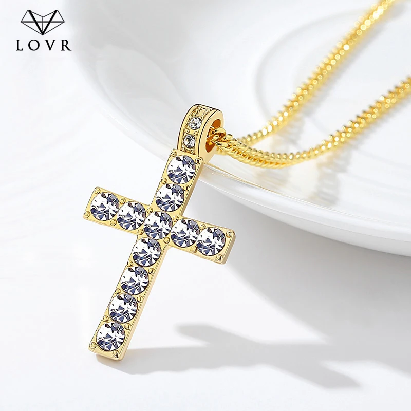 LOVR náhrdelníky pre ženy Módny Prívesok kríž krištáľové šperky Dievča zirkón zlato Strieborná Farba Dlhé kúzlo náhrdelník šperky Darček 2