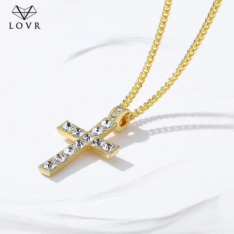 LOVR náhrdelníky pre ženy Módny Prívesok kríž krištáľové šperky Dievča zirkón zlato Strieborná Farba Dlhé kúzlo náhrdelník šperky Darček 3