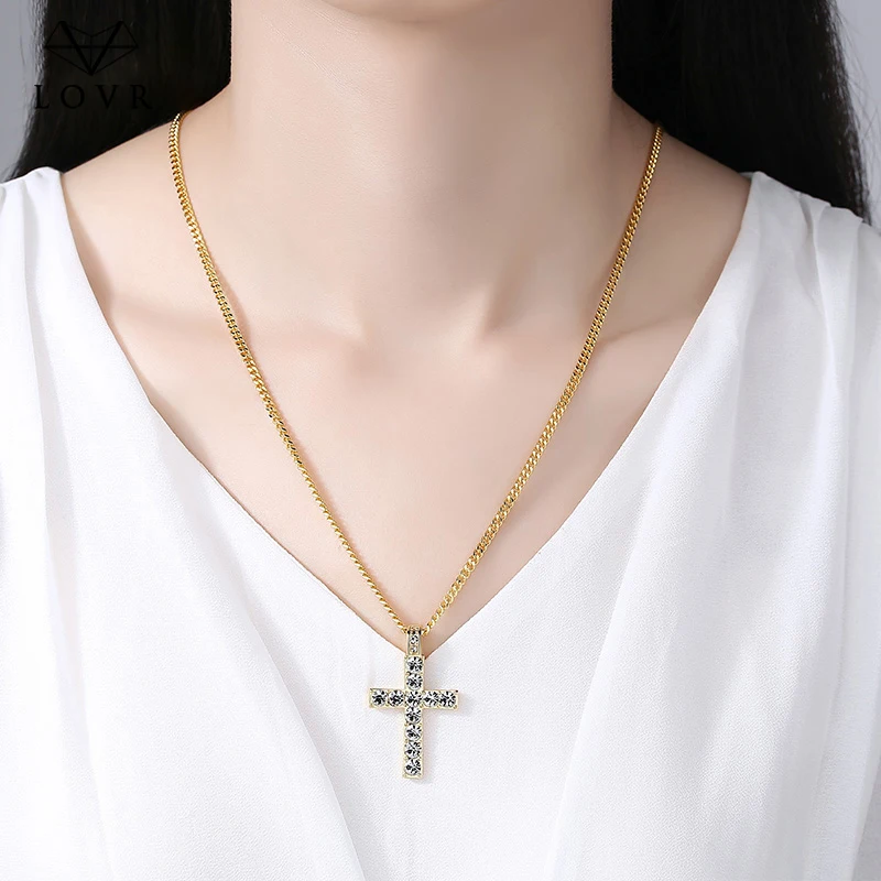 LOVR náhrdelníky pre ženy Módny Prívesok kríž krištáľové šperky Dievča zirkón zlato Strieborná Farba Dlhé kúzlo náhrdelník šperky Darček 5