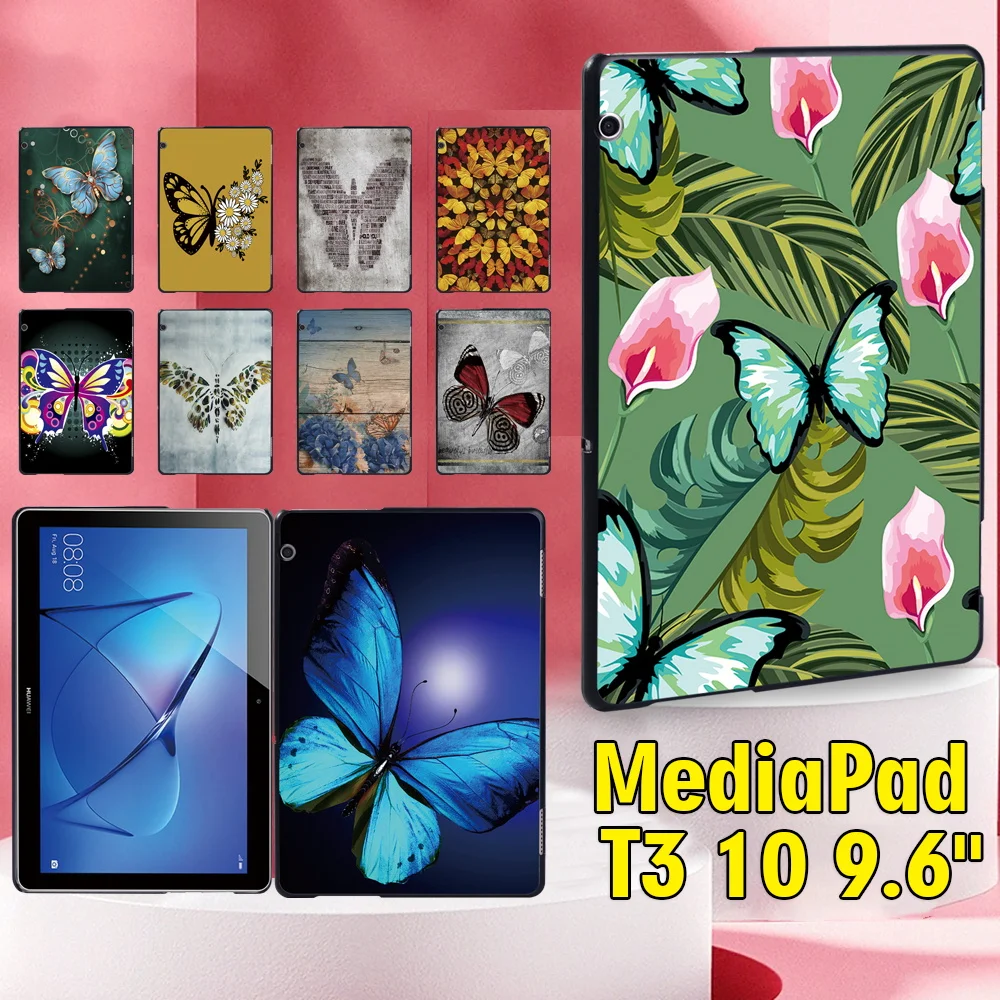Prípad tabletu pre Huawei MediaPad T3 10 9.6 Palcový Motýľ Série Vzor Slim Zadný Kryt + dotykové Pero 2