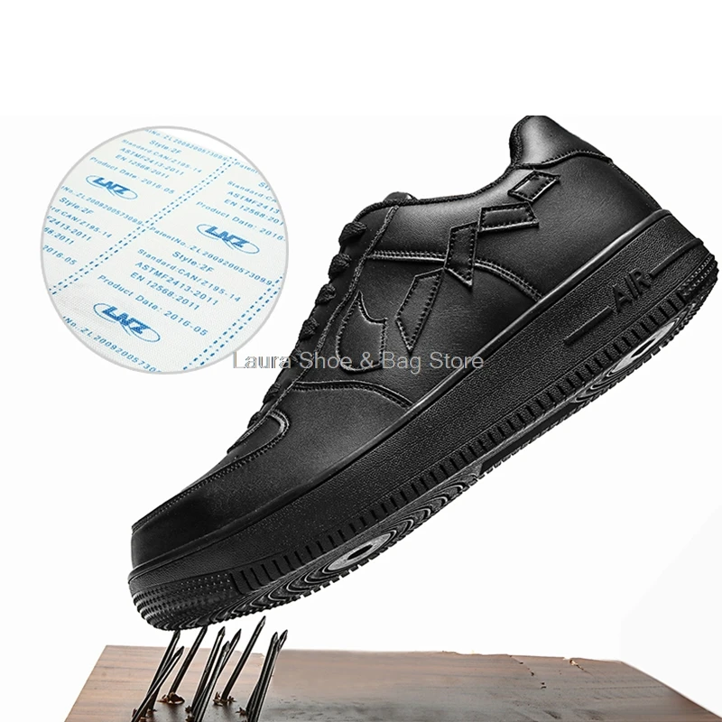 Móda práce tenisky mužov bezpečnostná obuv steel toe punkcia prrof bezpečnosti práce, topánky biele topánky kevlar bezpečnosti topánky muž čierna 1