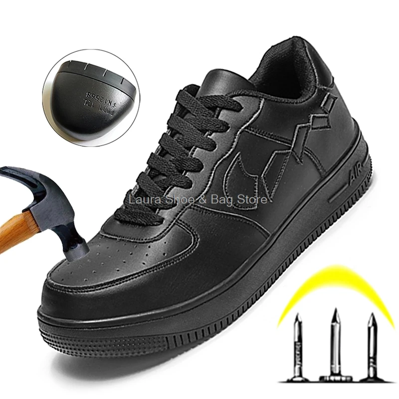 Móda práce tenisky mužov bezpečnostná obuv steel toe punkcia prrof bezpečnosti práce, topánky biele topánky kevlar bezpečnosti topánky muž čierna 5