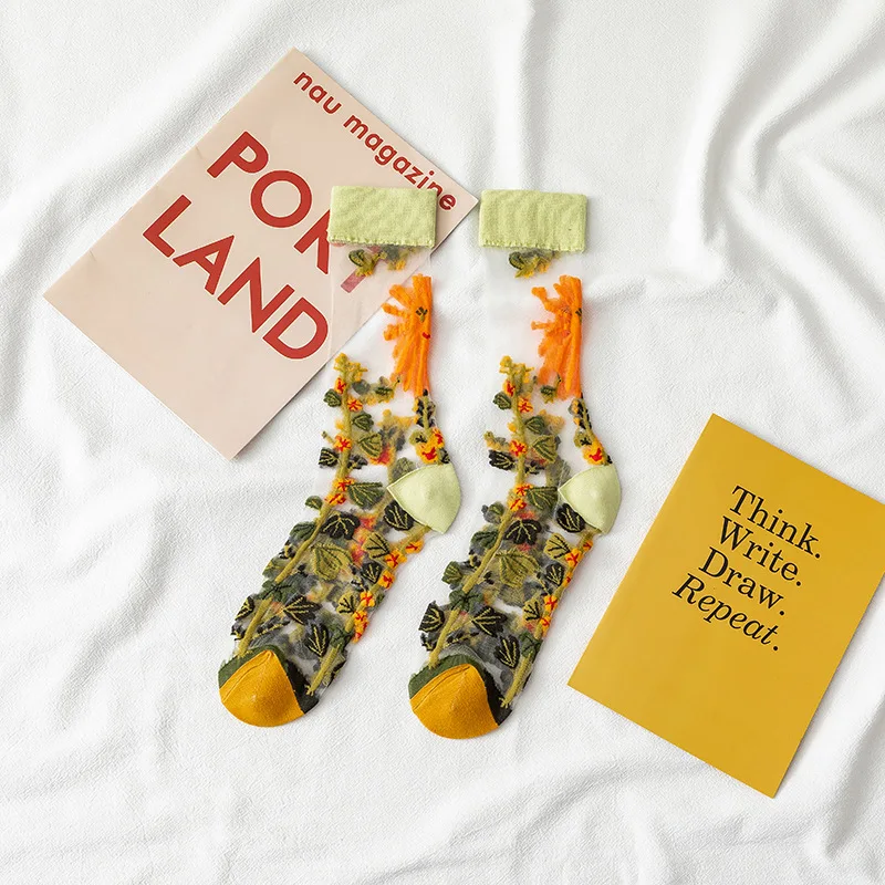 Novinka Harajuku Nový Produkt Crystal Hodváb Príliv Ponožky Zábavné Slnečnice Vína Kvety Šťastný Ženy Ponožky Bežné Vysokej Kvality Sox 2
