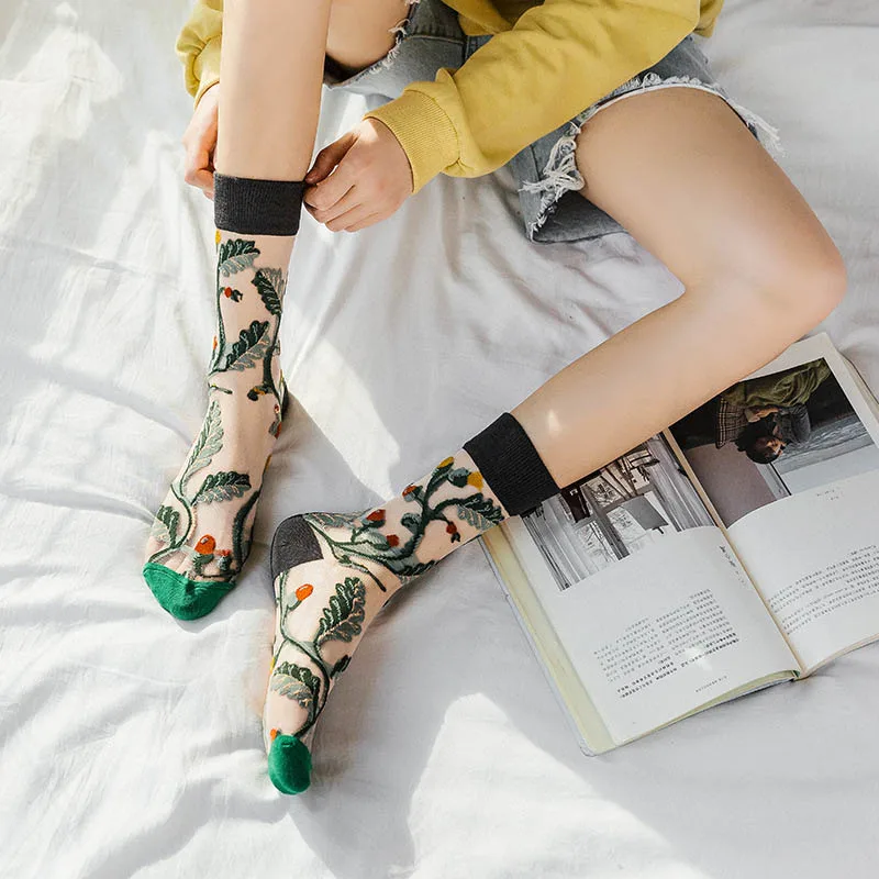 Novinka Harajuku Nový Produkt Crystal Hodváb Príliv Ponožky Zábavné Slnečnice Vína Kvety Šťastný Ženy Ponožky Bežné Vysokej Kvality Sox 4