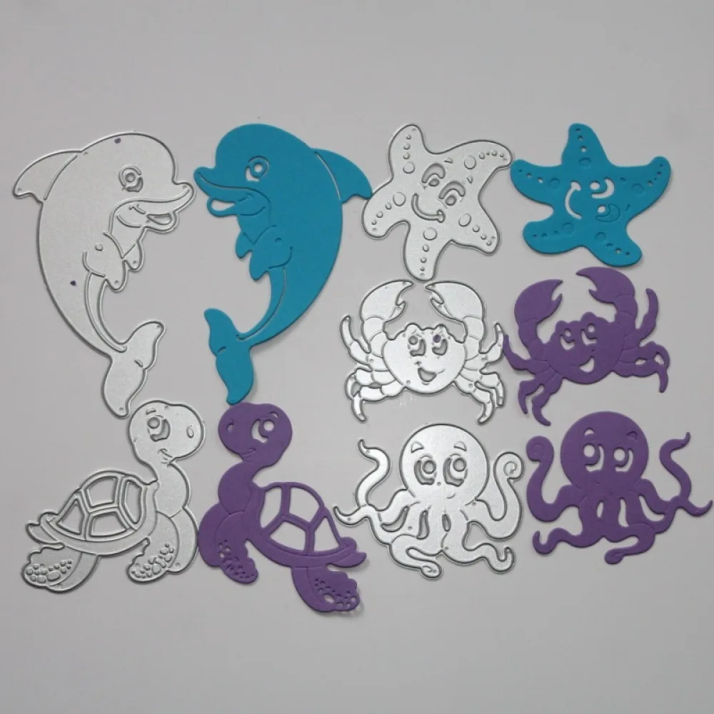 Morský Život Dolphin Krab Octopus Korytnačka Rezanie Kovov Zomrie DIY Karty Blany fotoalbum Razba Papier, Takže Scrapbooking 4