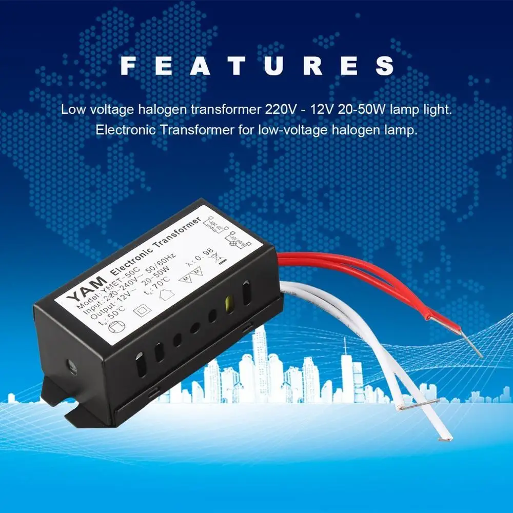 AC 220V na 12V 20-50W Halogen Žiarovka Elektronický Transformátor LED Ovládač Napájanie pre nízkonapäťové Halogénové Lampy 1