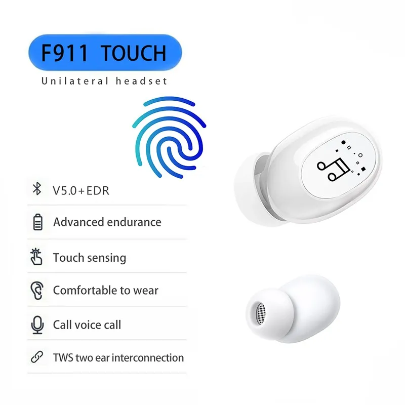 F911 Dotyk Bluetooth Slúchadlo TWS BT5.0 Ture Bezdrôtový Headset Mini Stereo Zvuk Business Športové Headset Neviditeľné Slúchadlá S Mikrofónom 2