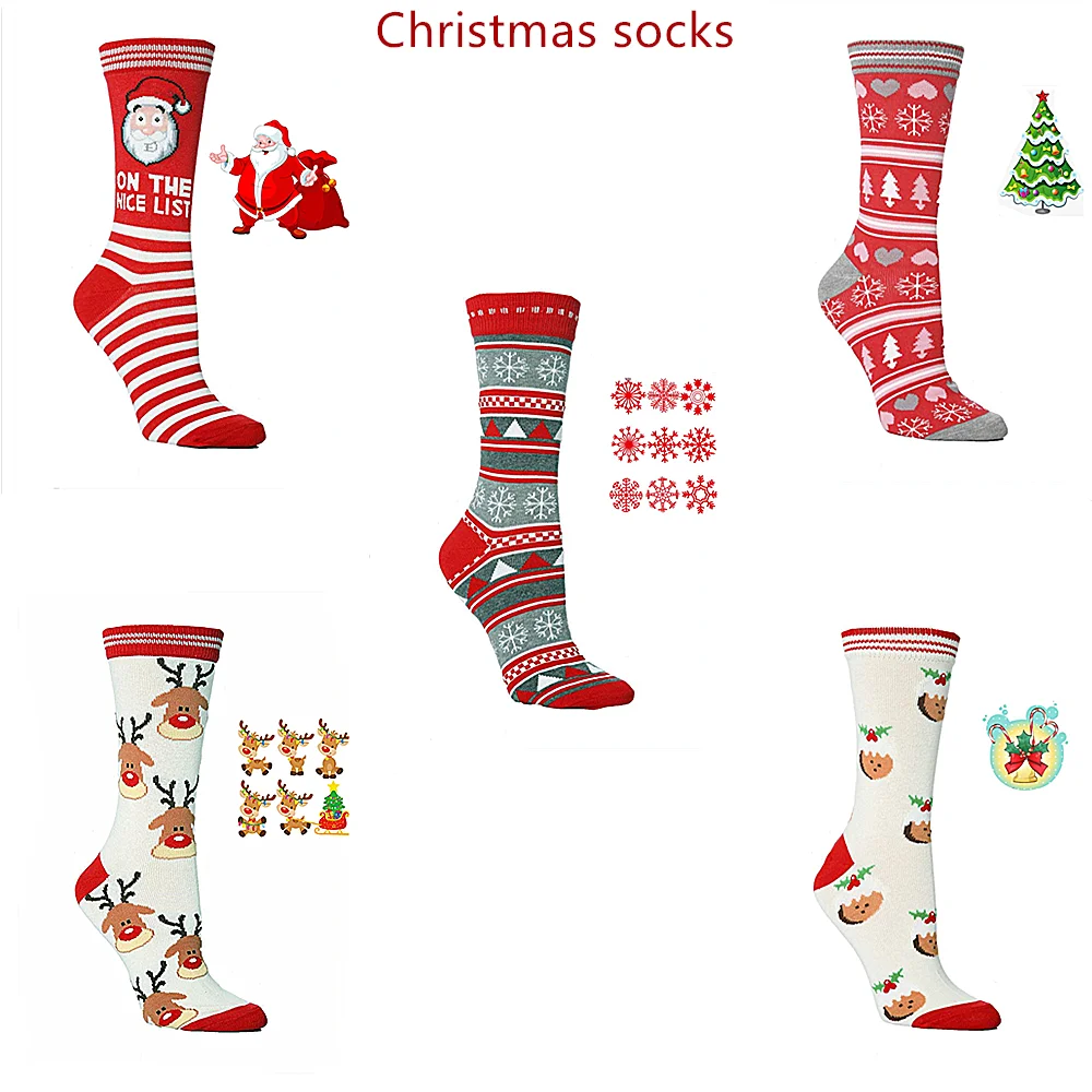 Jeseň Zima Módne Vianoce Ponožky Zábavné Elk Santa snehové Vločky, Zvončeky Vianočný Stromček Vzor Ponožky Happy Teplé Ponožky žena ponožky 1