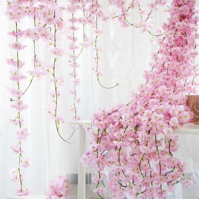 1.8 m Sakura Ratan Vysokej Simulácia 1.8 m Čerešňový Kvet Kvet Umelý Ratan Svadobné, Kvetinové Steny 4