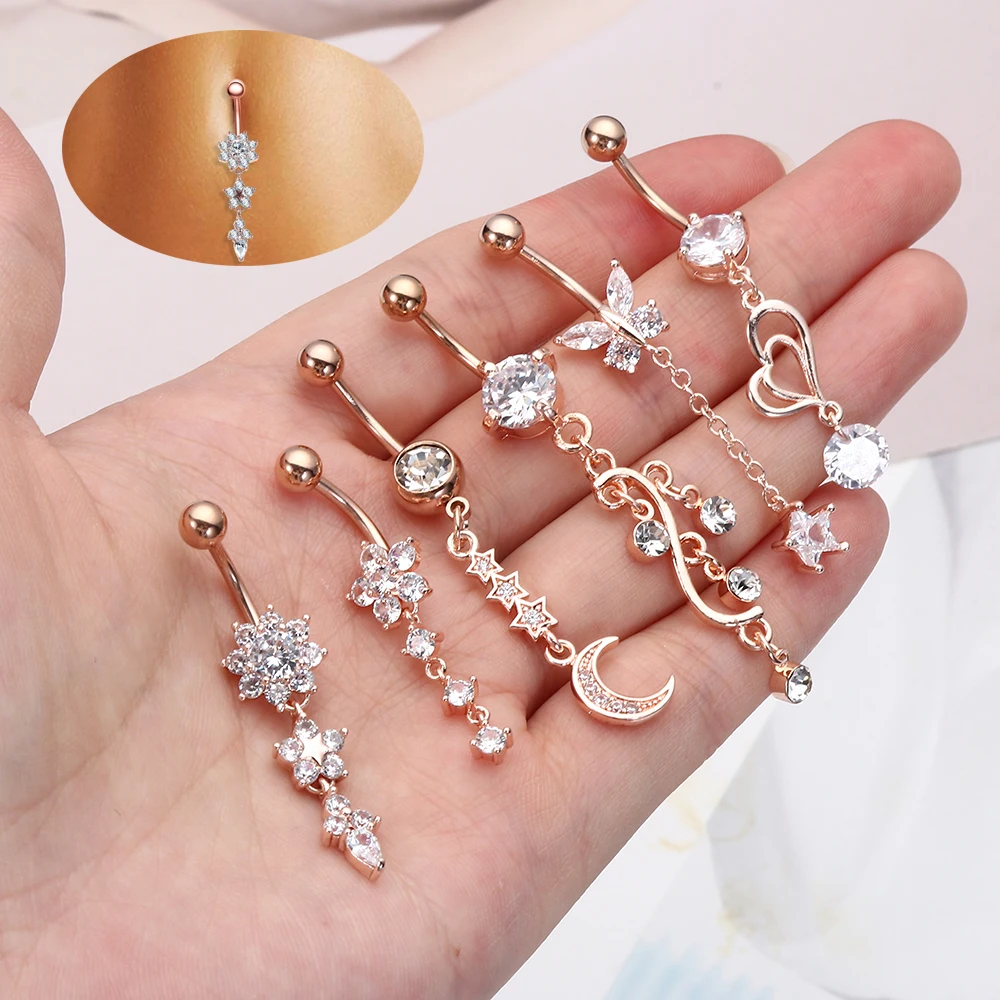 Ženy Drahokamu Brucho Tlačidlo Piercing Pupka Šperky Z Nerezovej Ocele Crystal Zirkón Krúžky Módne Doplnky 2021 Trendy 5