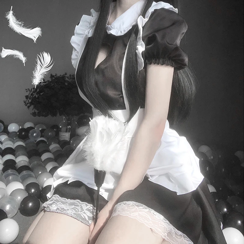 Slúžka Oblečenie COSPLAY Sexy Lolita Anime Roztomilé Mäkké Dievča Slúžka Jednotné Atraktívne Nastaviť Fáze Kostým Príslušenstvo 1