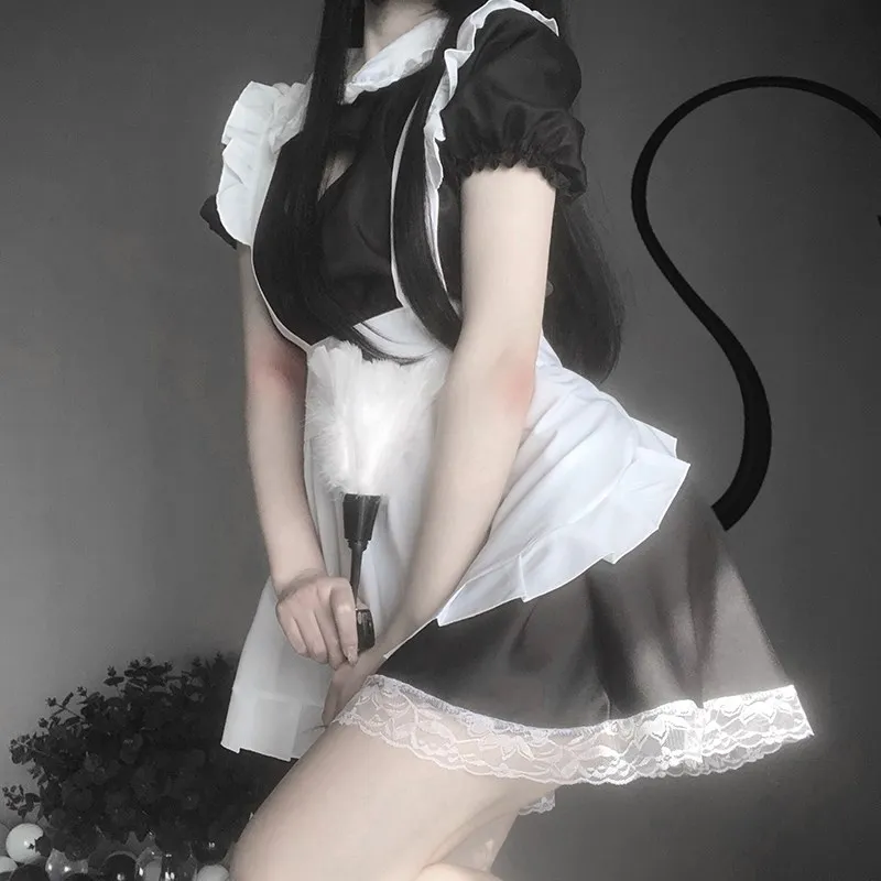 Slúžka Oblečenie COSPLAY Sexy Lolita Anime Roztomilé Mäkké Dievča Slúžka Jednotné Atraktívne Nastaviť Fáze Kostým Príslušenstvo 3