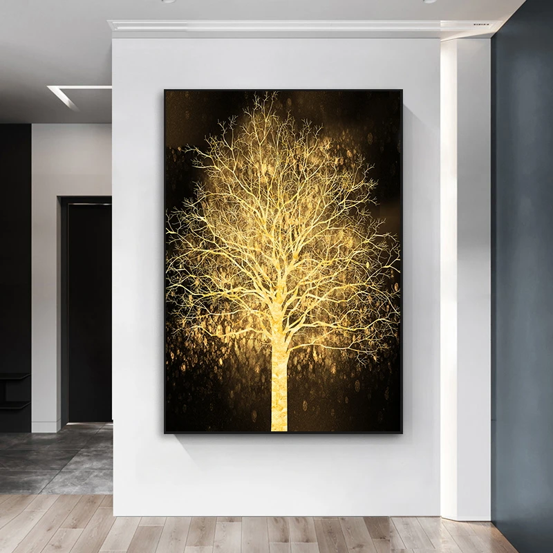 Nordic Plátno Na Maľovanie Abstraktné Obývacia Izba Zlatý Strom Umeleckých Obrazov Na Stenu Tlač, Spálne, Jedáleň Domova Obrázok Plagátu 4