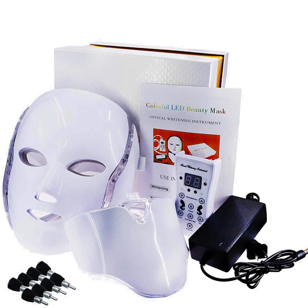 7 Farieb Led Pleťová Maska Led kórejský Fotón Terapia Maska Stroj svetelná Terapia Akné, Maska na Krku Kozmetické Zariadenia LED Maska 1