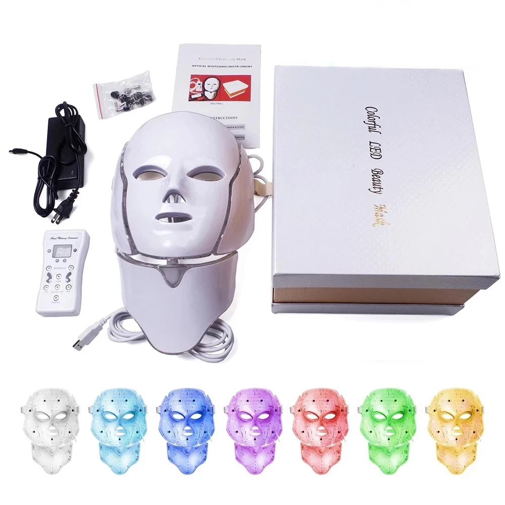 7 Farieb Led Pleťová Maska Led kórejský Fotón Terapia Maska Stroj svetelná Terapia Akné, Maska na Krku Kozmetické Zariadenia LED Maska 2
