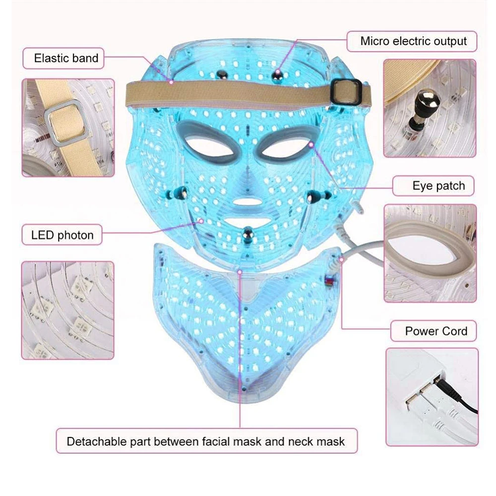 7 Farieb Led Pleťová Maska Led kórejský Fotón Terapia Maska Stroj svetelná Terapia Akné, Maska na Krku Kozmetické Zariadenia LED Maska 4