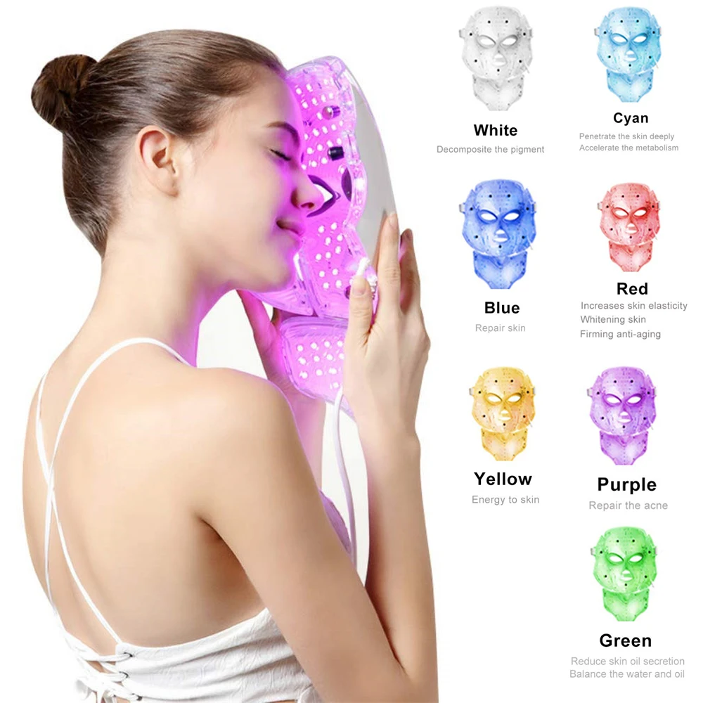 7 Farieb Led Pleťová Maska Led kórejský Fotón Terapia Maska Stroj svetelná Terapia Akné, Maska na Krku Kozmetické Zariadenia LED Maska 5