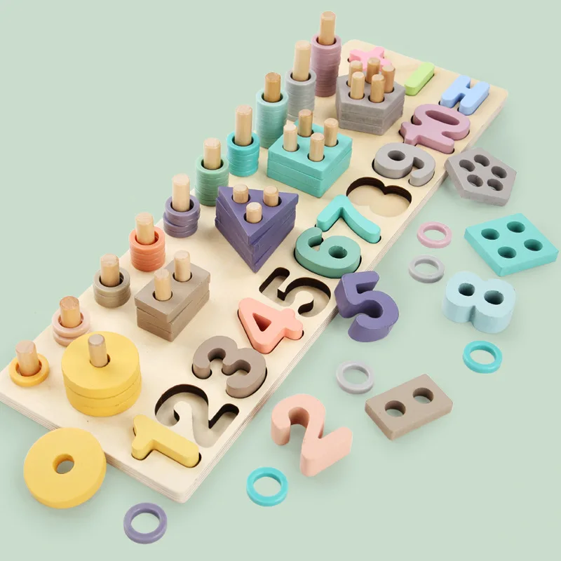 Vzdelávacie Montessori Hračky pre deti Drevené Puzzle Bloky Číslo Stohovanie Predškolského Vzdelávania Tvar triedič Matematické Hry Počítadlá 0