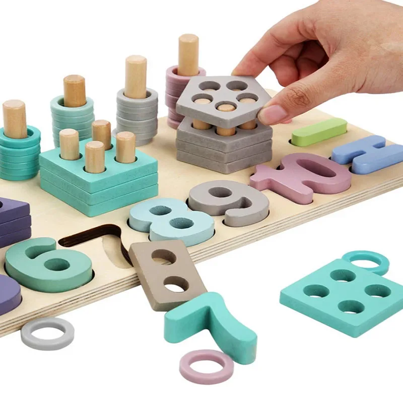 Vzdelávacie Montessori Hračky pre deti Drevené Puzzle Bloky Číslo Stohovanie Predškolského Vzdelávania Tvar triedič Matematické Hry Počítadlá 1