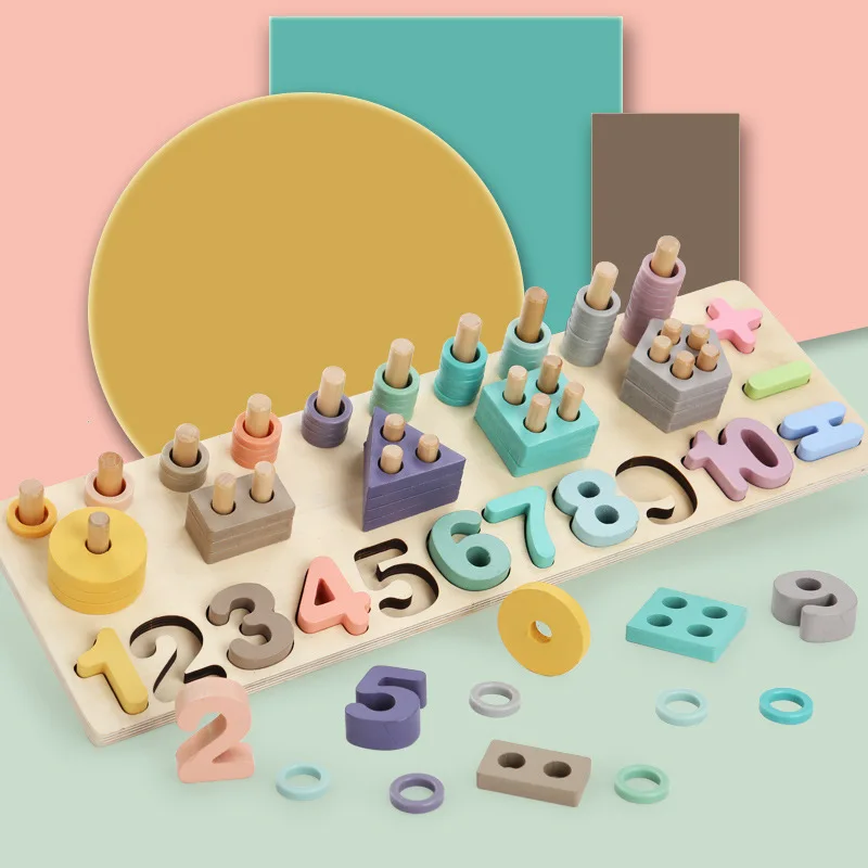 Vzdelávacie Montessori Hračky pre deti Drevené Puzzle Bloky Číslo Stohovanie Predškolského Vzdelávania Tvar triedič Matematické Hry Počítadlá 2