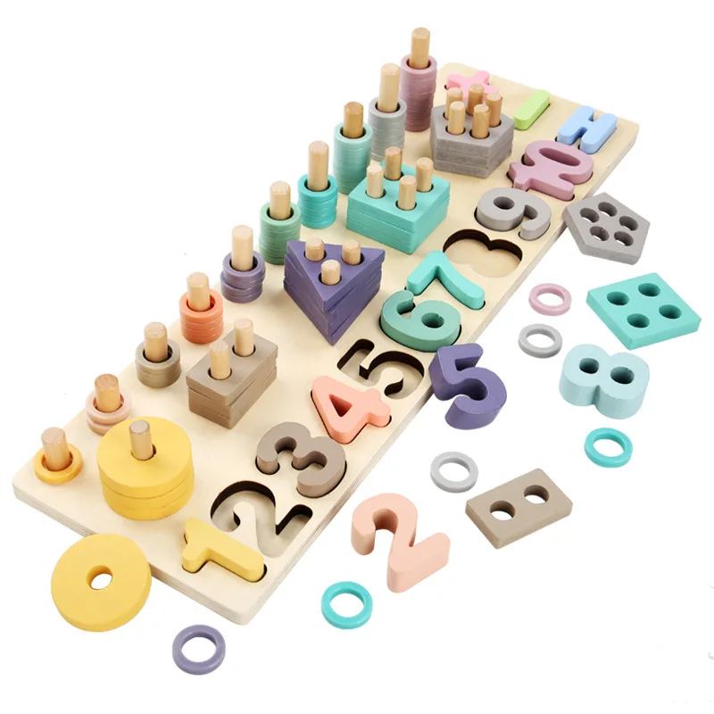 Vzdelávacie Montessori Hračky pre deti Drevené Puzzle Bloky Číslo Stohovanie Predškolského Vzdelávania Tvar triedič Matematické Hry Počítadlá 3