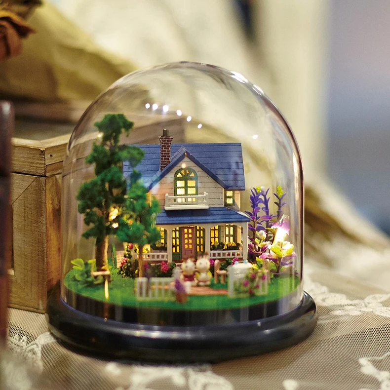 1pcs Cute Izba domček pre bábiky Furnitures Box DIY Doll House Hračka Drevené Miniatura Miniatúrne hračky LED Svetlá Zostaviť DIY Doll House 2