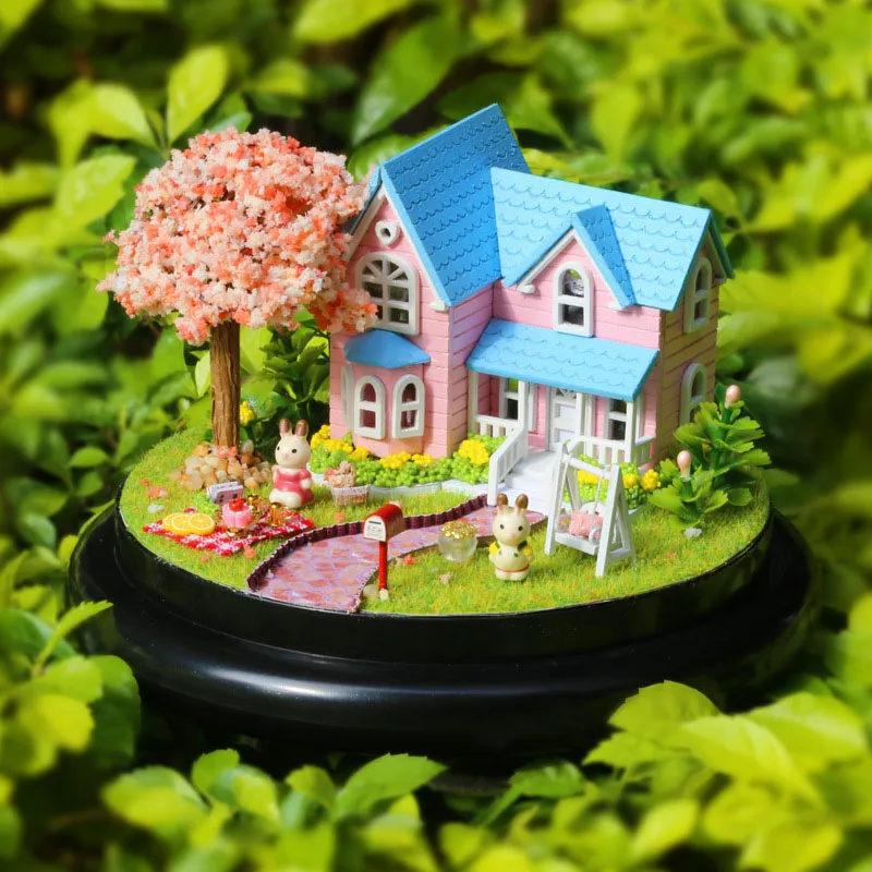 1pcs Cute Izba domček pre bábiky Furnitures Box DIY Doll House Hračka Drevené Miniatura Miniatúrne hračky LED Svetlá Zostaviť DIY Doll House 3
