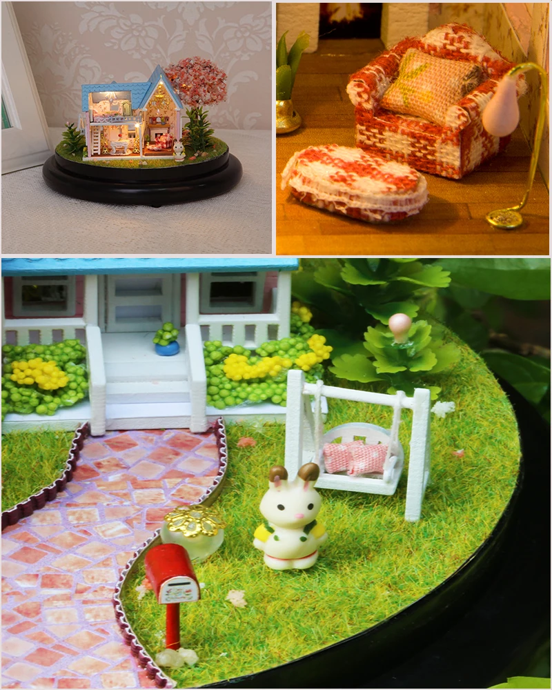 1pcs Cute Izba domček pre bábiky Furnitures Box DIY Doll House Hračka Drevené Miniatura Miniatúrne hračky LED Svetlá Zostaviť DIY Doll House 4