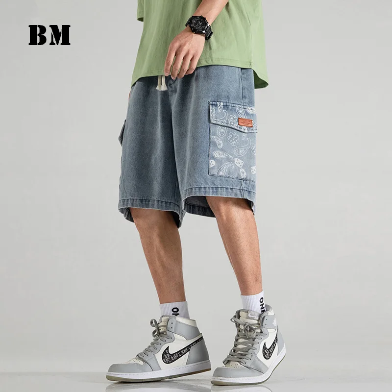 Letné Japonské Streetwear Kešu Tlač Voľné Plus Veľkosť Tenké Cargo Šortky Harajuku Denim Bežné Nohavice Hip Hop Mužov ClothingSummer 1